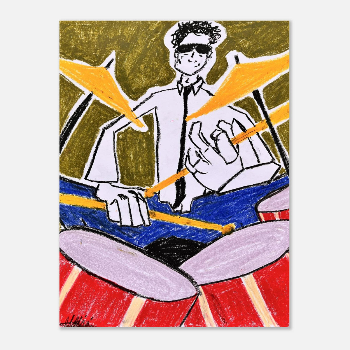 Le Batteur, série Jazz Band — affiche d’art en pastel gras, visuel 1 sur 6